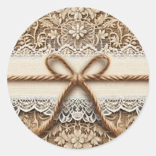 Burlap & Floral Vintage Lace Rustic Twine Wedding  Classic Round Sticker