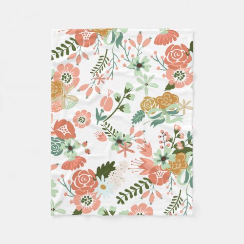 Burlap Flowers Botanical Floral Fleece Blanket