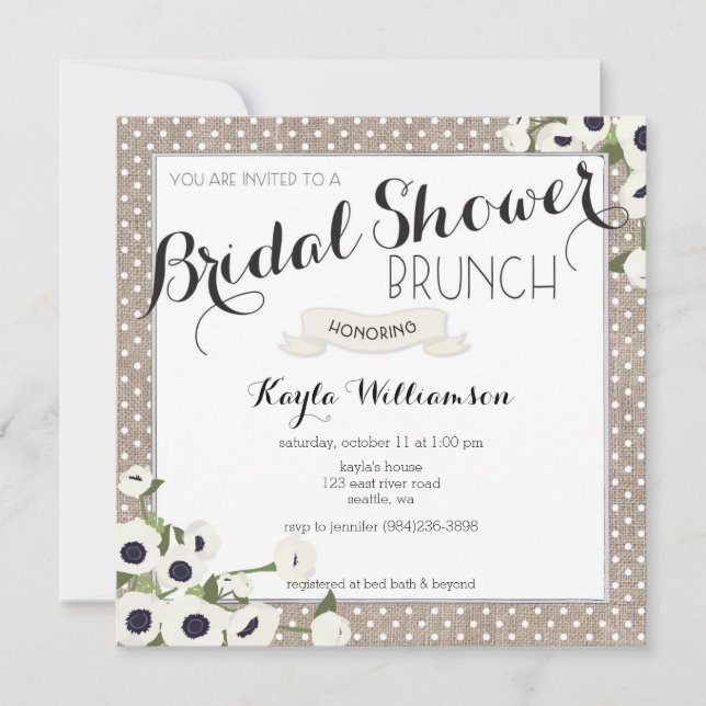 Burlap Flowers Bridal Shower Brunch Invitation (Front)