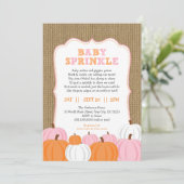 Burlap Girl Pumpkin baby sprinkle invitation (Standing Front)