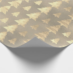 Burlap Gray Cottage Gold Grunge Christmas Tree Wrapping Paper