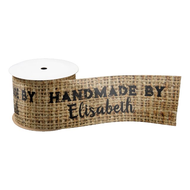   Burlap Handmade By Add Name Fabric Labels To Cut Satin Ribbon (Spool)