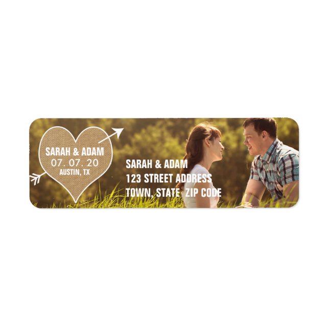 Burlap Heart | Rustic Save the Date Address Label (Front)