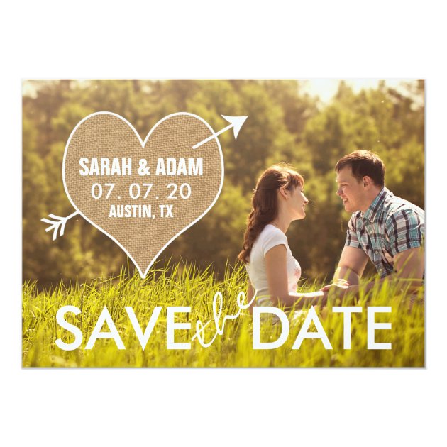 Burlap Heart | Rustic Save The Date Announcement