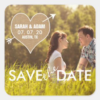 Burlap Heart | Rustic Save the Date Sticker
