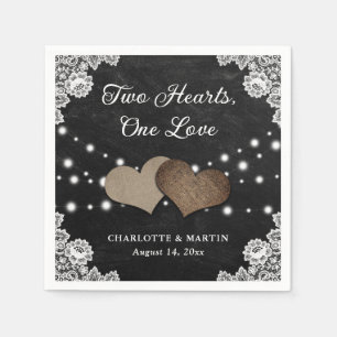 Burlap Hearts Lace Rustic Black Chalkboard Wedding Napkins