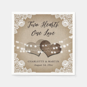 Burlap Hearts Lace Rustic Country Vintage Wedding Napkins