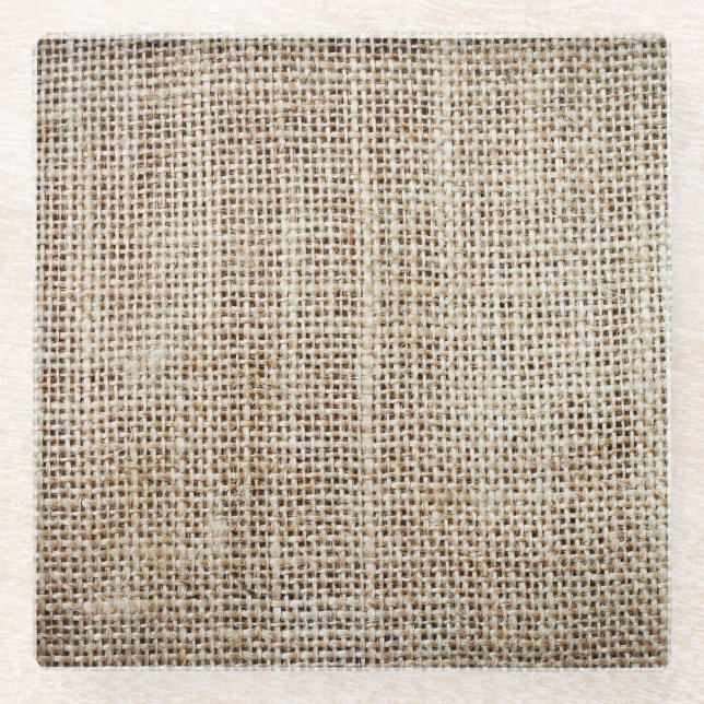 Burlap Hessian Background Texture Glass Coaster (Front)