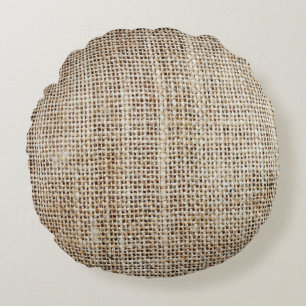 Burlap Hessian Background Texture Round Pillow