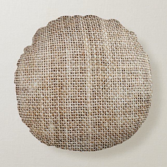 Burlap Hessian Background Texture Round Pillow (Front)