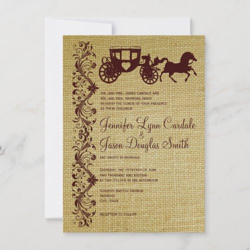 Burlap Horse and Carriage Wedding Invitations