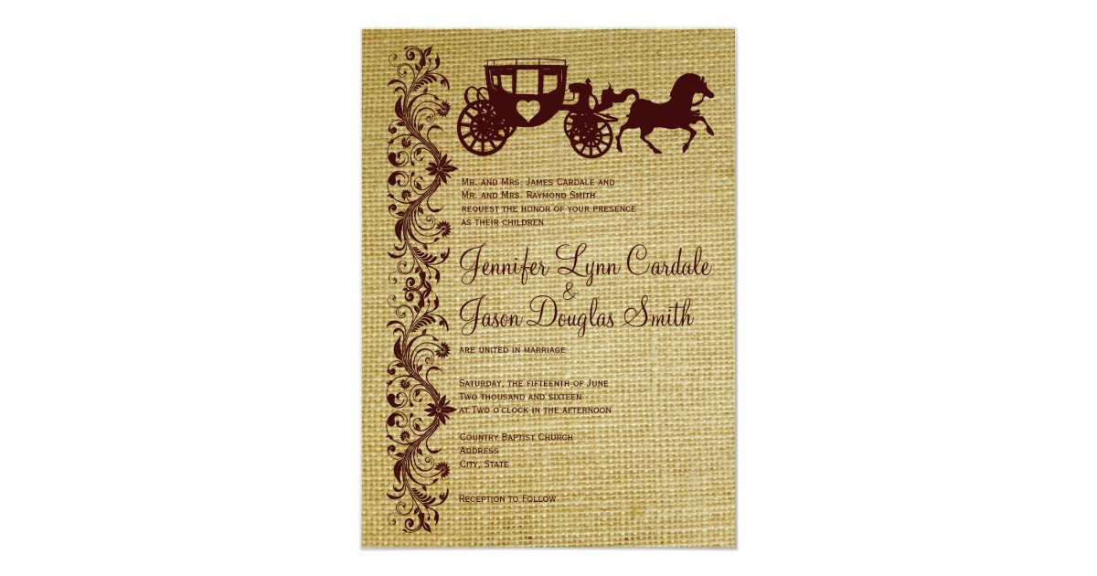Burlap Horse and Carriage Wedding Invitations | Zazzle.com