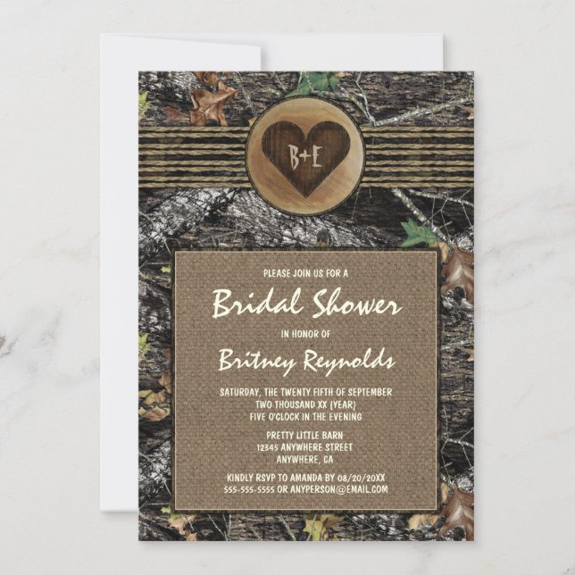 Burlap + Hunting Camo Bridal Shower Invitations (Front)