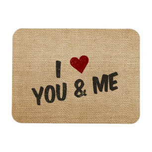 Burlap I Heart You and Me Magnet