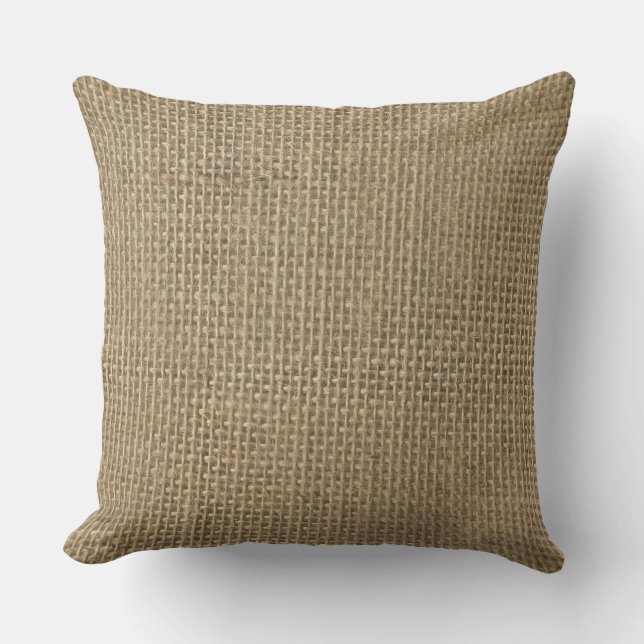 Burlap in Natural Beige Throw Pillow (Front)