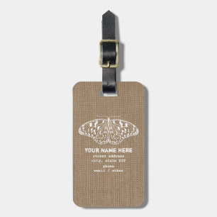 Burlap Insired Butterfly Luggage Tag