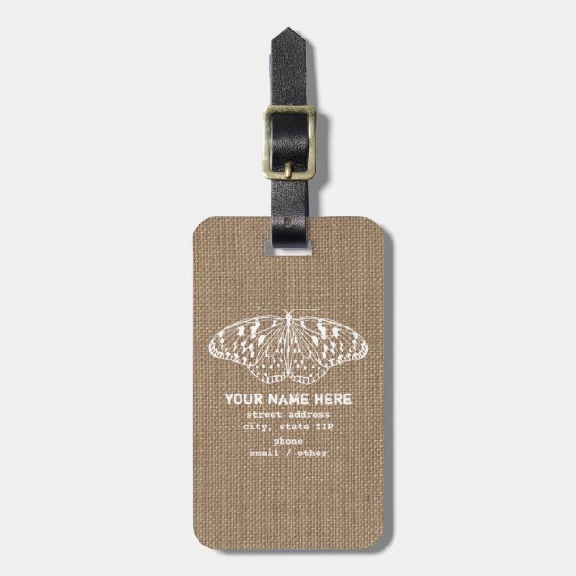 Burlap Insired Butterfly Luggage Tag (Front Vertical)