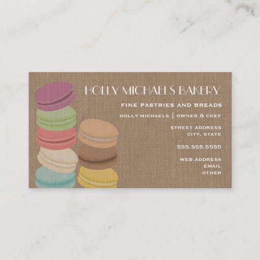 Customizable Burlap Inspired French Macarons Bakery Business Card Templates