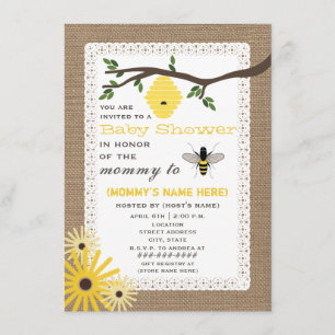 Burlap Inspired Honey Bee Baby Shower Invitation
