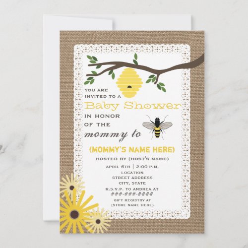 Burlap Inspired Honey Bee Themed Baby Shower Cards