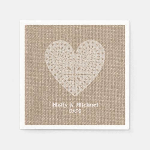 Burlap Inspired Lace Heart Wedding Napkins