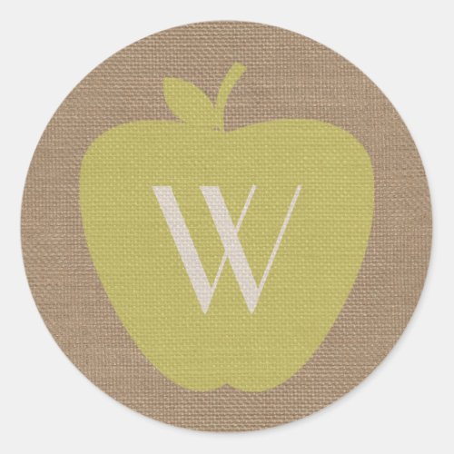 Burlap Inspired Monogram Apple Sticker