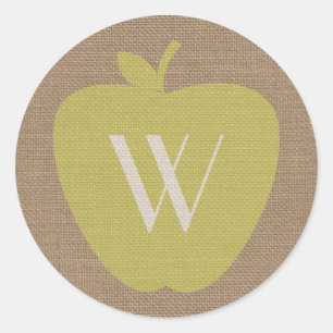 Burlap Inspired Monogram Apple Sticker