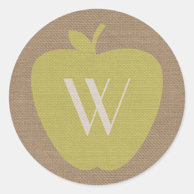 Burlap Inspired Monogram Apple Sticker (Front)