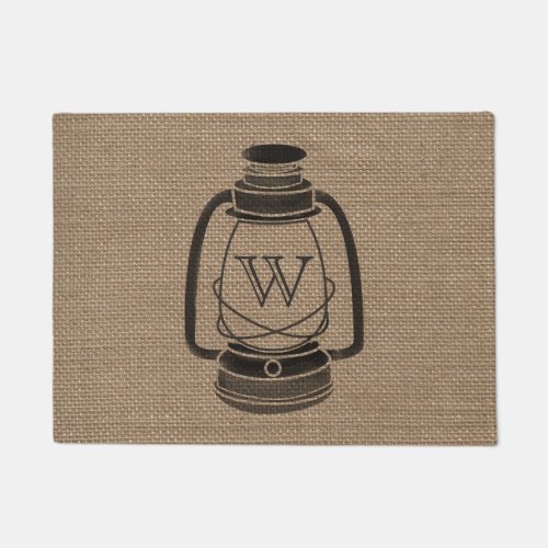 Burlap Inspired Monogram Oil Lantern Doormat