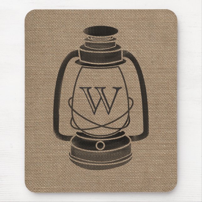 Burlap Inspired Monogram Oil Lantern Mousepad (Front)