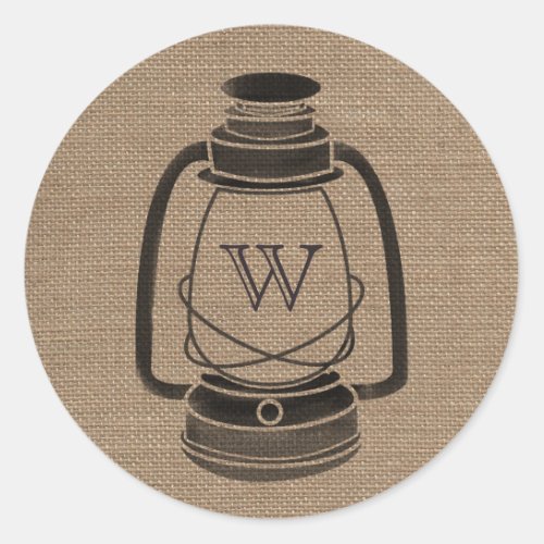 Burlap Inspired Monogram Oil Lantern Sticker