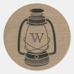 Burlap Inspired Monogram Oil Lantern Sticker