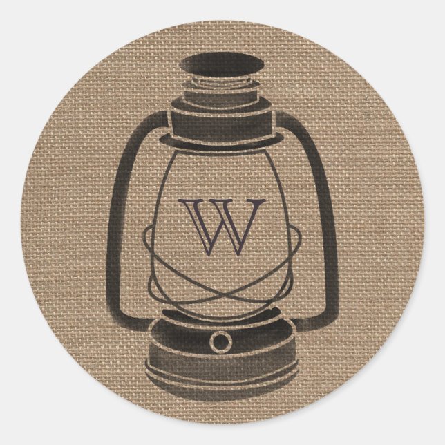 Burlap Inspired Monogram Oil Lantern Sticker (Front)