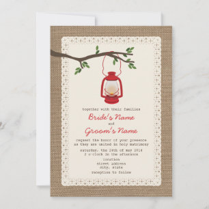Burlap Inspired / Oil Lantern Camping Wedding Invitation