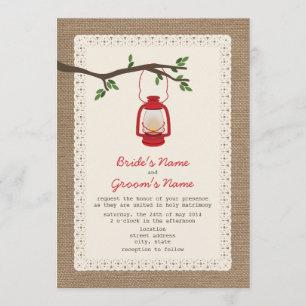 Burlap Inspired / Oil Lantern Camping Wedding Invitation