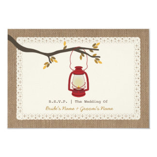 Burlap Inspired Oil Lantern Fall Wedding RSVP Card