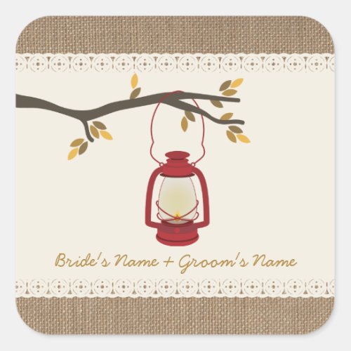 Burlap Inspired Oil Lantern Fall Wedding Sticker