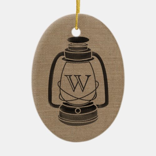 Burlap Inspired Oil Lantern Monogram Ornament