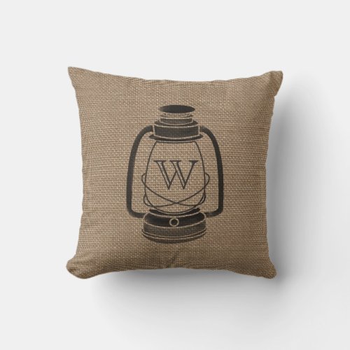 Burlap Inspired Oil Lantern Monogram Pillow