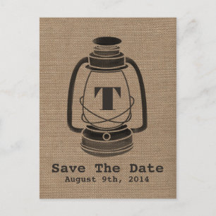Burlap Inspired Oil Lantern Save The Date Postcard