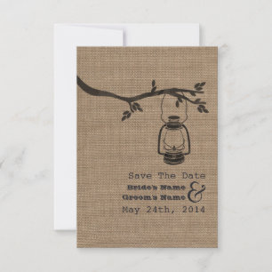 Burlap Inspired Oil Lantern Wedding Save The Date