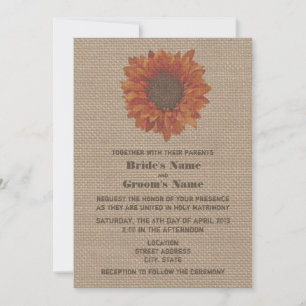 Burlap Inspired Orange Sunflower Wedding Invite