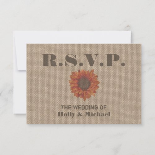 Burlap Inspired Orange Sunflower Wedding RSVP