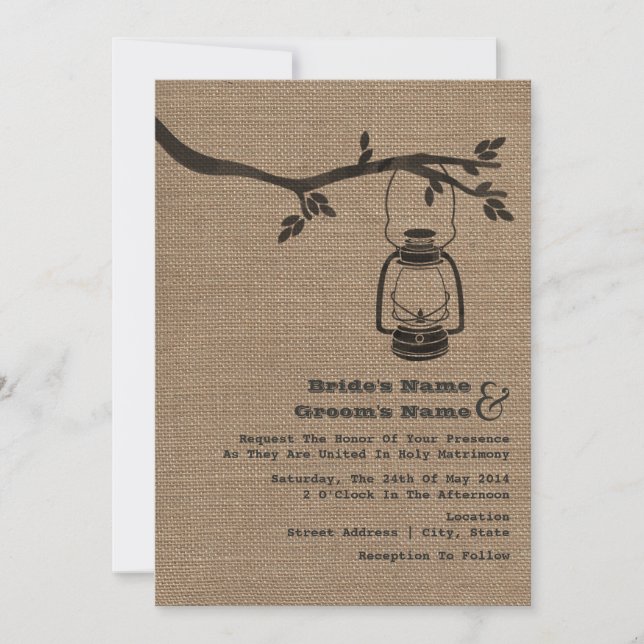 Burlap Inspired Outdoor / Camping Wedding Invitation (Front)