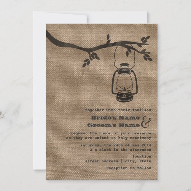 Burlap Inspired Outdoor / Camping Wedding Invitation (Front)