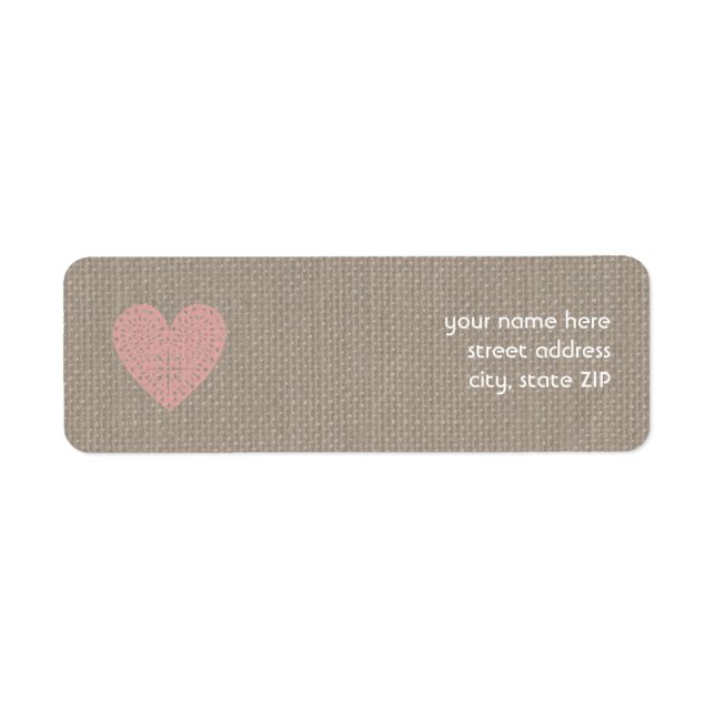 Burlap Inspired Pink Heart Valentine Address Label (Front)