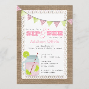 Burlap Inspired Pink Lemonade & Lime Sip + See Invitation