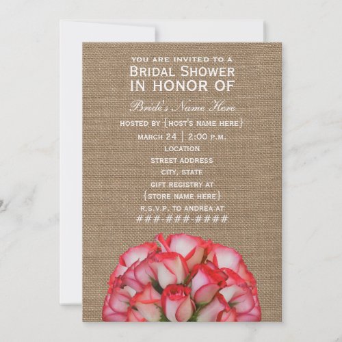 Burlap Inspired Pink Roses Bridal Shower Invite