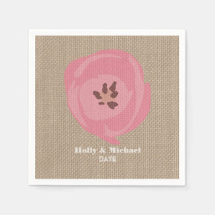 Burlap Inspired Pink Tulip Wedding Napkins