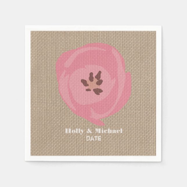 Burlap Inspired Pink Tulip Wedding Napkins (Front)